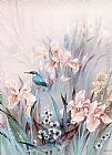 Iris Paintings - Kingfisher and Iris by Unknown Artist